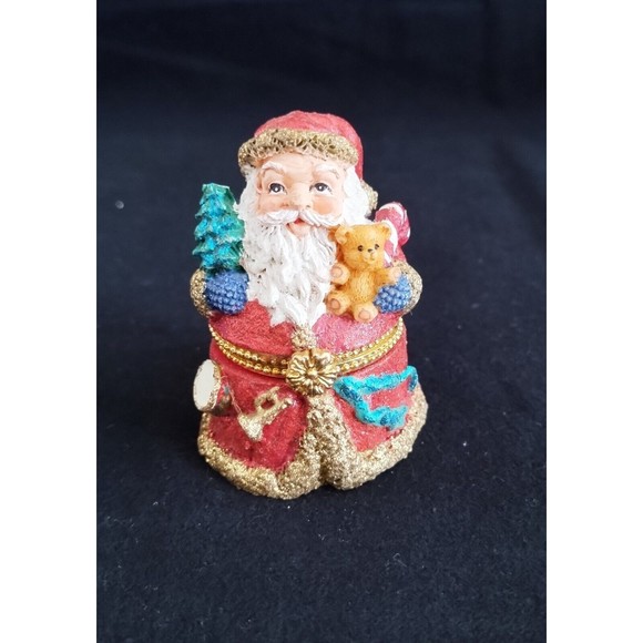 Pair Glittery Enamel Christmas Trinket Box with Clasp Santa Snowman W/Cardinal - Picture 4 of 9